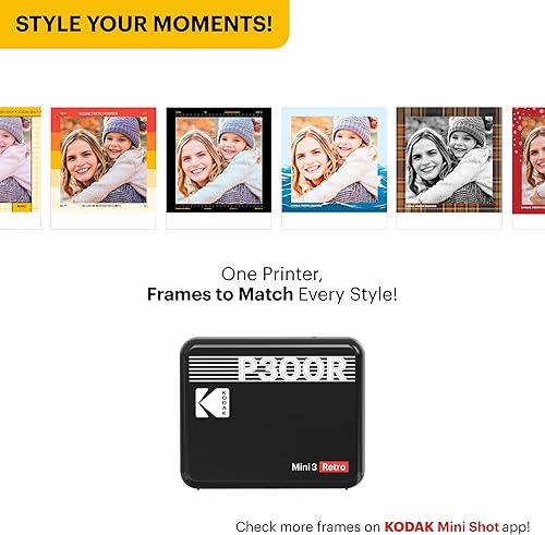 Miniatura 5 de KODAK Mini 3 Retro - Impresora portátil para fotografías de 3 x 3 pulgadas, con tecnología 4PASS, paquete inicial con 8 hojas + 60 hojas