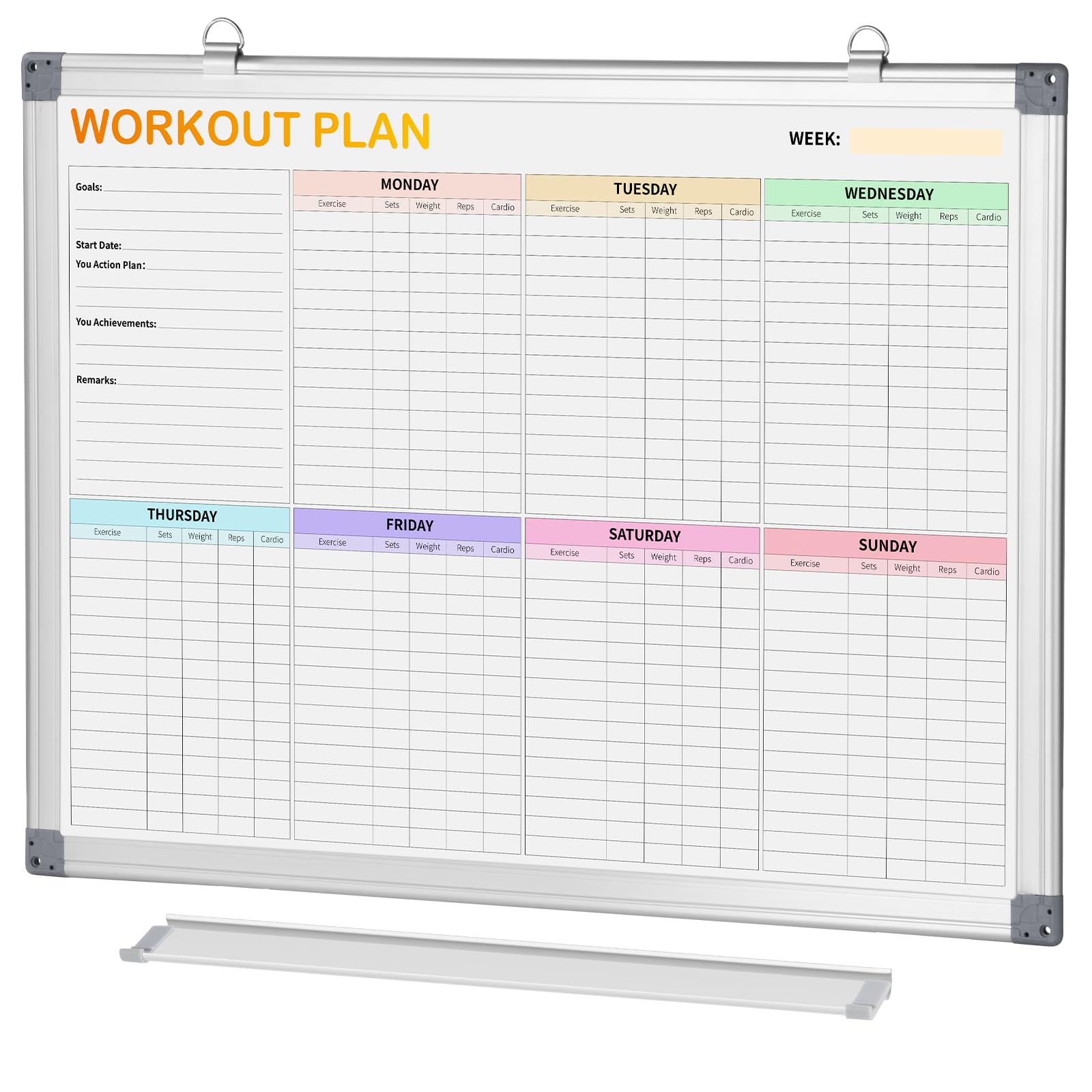 Fitness Tracker Magnetic Whiteboard Workout Plan Dry Erase Board for Wall 24'' x 18'',Hanging Mounted Weekly Fitness Tracker Gym Exercise Tracker Schedules and Checklists