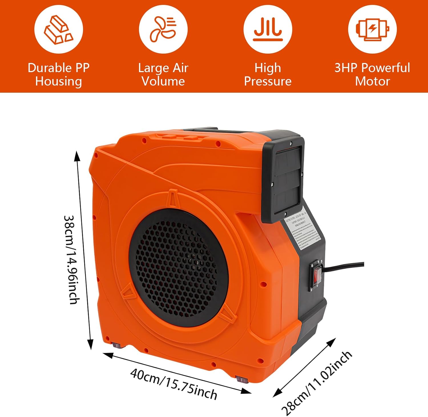 3HP Bounce House Blower, 2150W Portable Commercial Air Blower for Large Water Slides Inflatable Castle Jump Slides, Air Blower for Inflatable, Efficient Inflation Ready-to-Use, 3350Rpm
