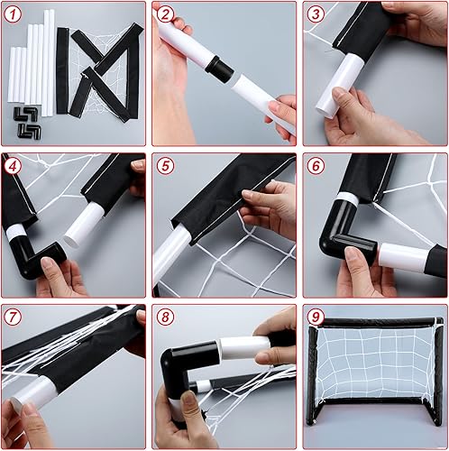 Miniatura 10 de Juego de 2 juegos de mini hockey para niños, incluye 2 redes de hockey, 2 mini portería de hockey, 4 mini palos de hockey de plástico, 4 bolas de