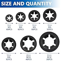 Vista 2 de BDS-HOME Kit surtido de arandelas Starlock de dientes internos de 340 piezas, 7 tamaños, arandelas de sujeción de acero 65Mn, acabado de óxido