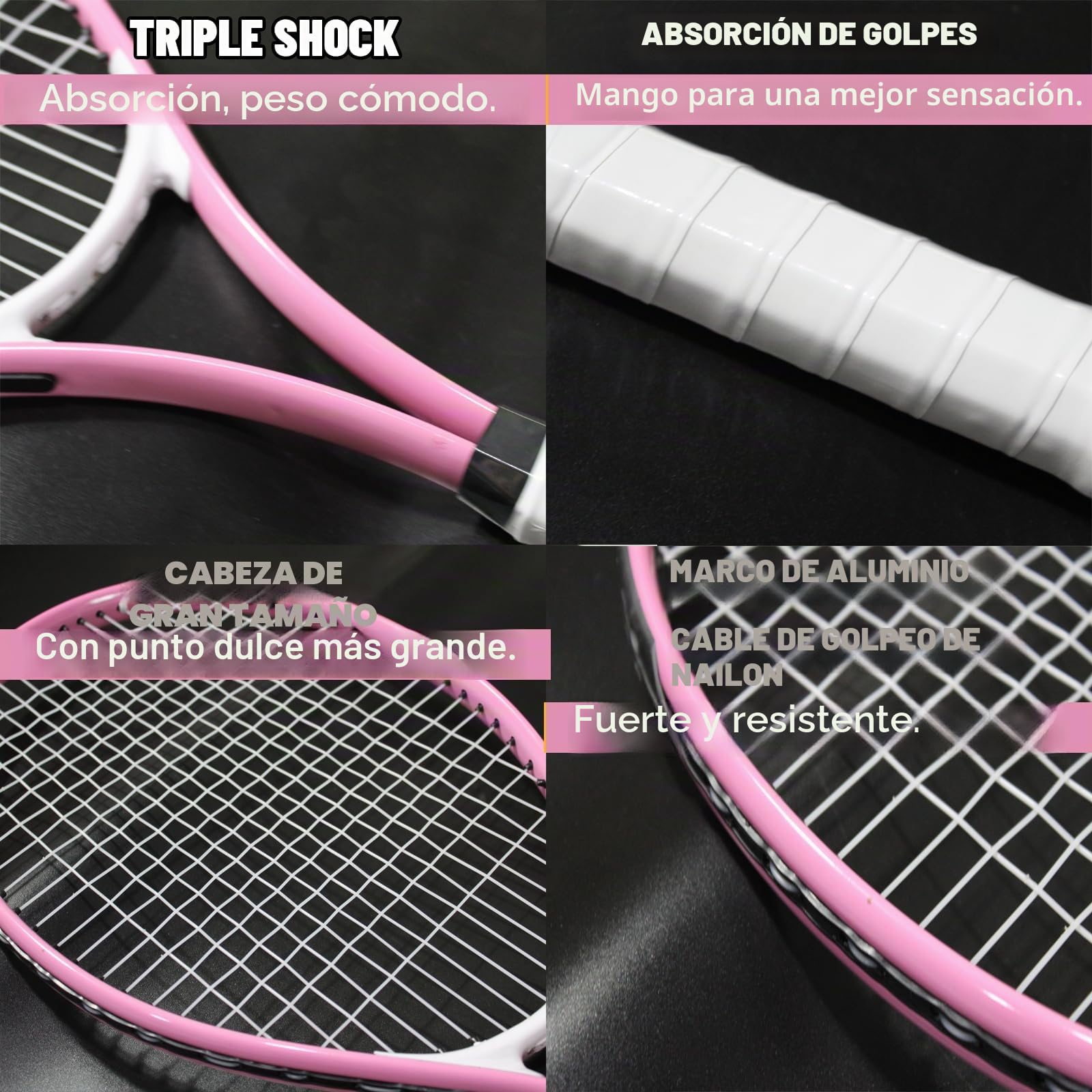 Raquetas de tenis para adultos, 2 jugadores, juego de raquetas de tenis recreativas para principiantes y profesionales con 4 pelotas de tenis, 3 overgrips, 1 bolsa de tenis