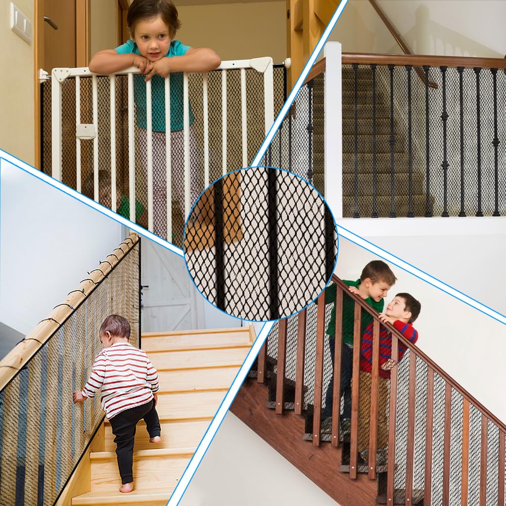 Red de seguridad para escalera de 300 x 90 cm, malla de protección para escalera, valla de 3 metros, para niños y mascotas, color negro