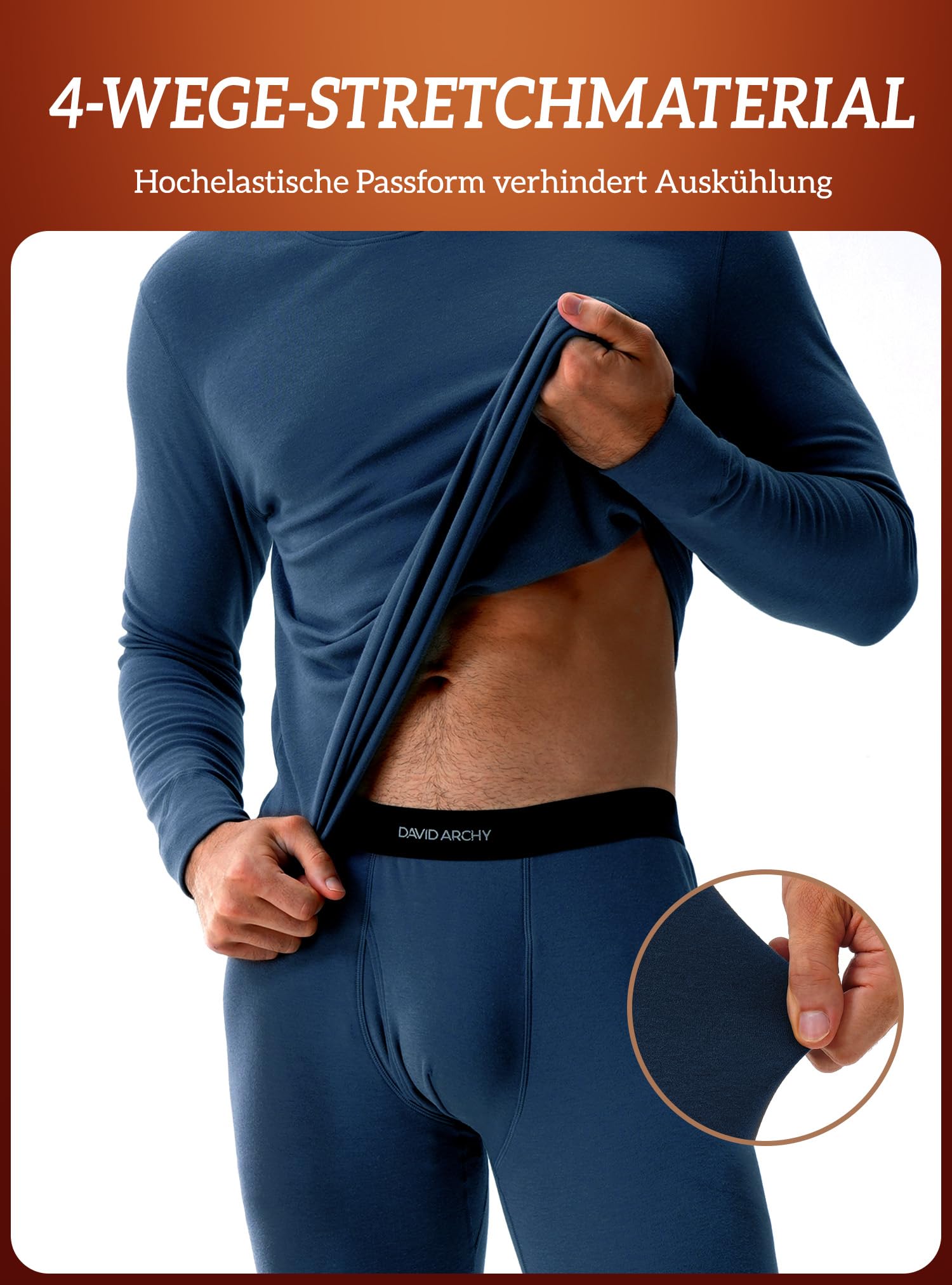 DAVID ARCHY Zestaw bielizny termicznej dla mężczyzn, ultramiękka bawełniana warstwa bazowa, zestaw termiczny, długi John z muchą, na zimowy trening, insygnia, niebieski, XXXL