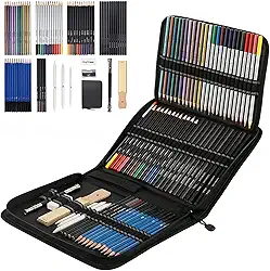 Kit de Desenho Profissional Lápis 72 Pçs/Conjunto, Lápis de Cor Profissional, Esboço E Lápis, Inclui Lápis de Cor Metálicos Solúveis em Água, À Base de ÓLeo, Charcoal para Profissionais