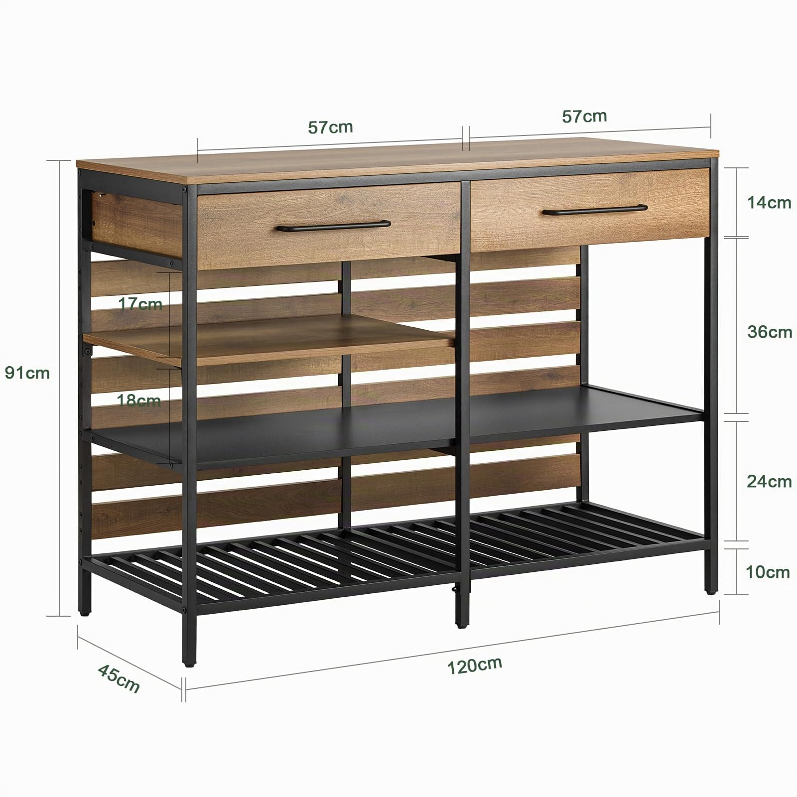 SoBuy Aparador de Cocina Industrial con Estantes Abiertos y Botellero Mueble de Cocina con Espacio para Microondas Mueble Auxiliar de Almacenaje para Salón Comedor Entrada 120x91x45cm Marrón FSB85-PF