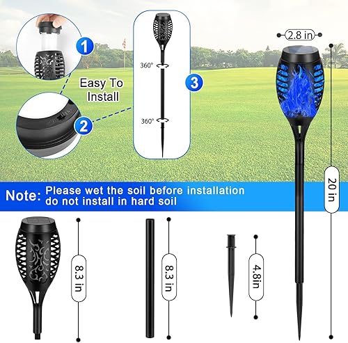 Miniatura 5 de AOUNQ Paquete de 12 luces solares de antorcha con llama parpadeante mejorada, seguridad e impermeable, decoración de paisaje al aire libre, mini