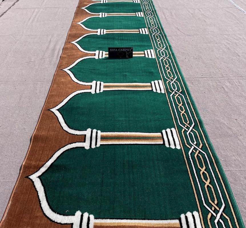 Image of Sifa Carpet Luxury Anti Skid Acrylic Zanamaj Prayer Carpet Rolls for Masjid and Gallery(Green 4x50 Feet)