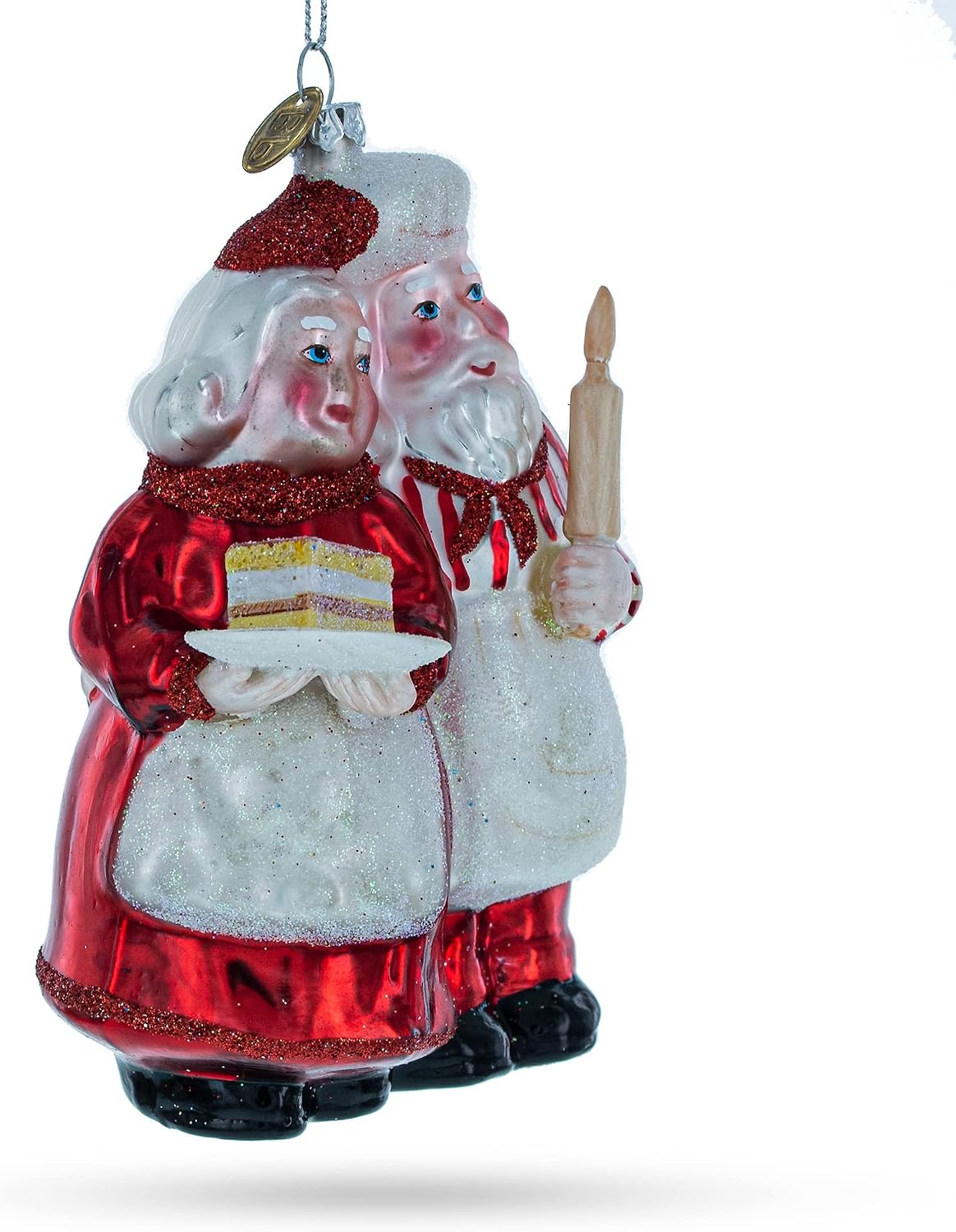 Mr. and Mrs. Santa Baking Cake Glass Christmas Ornament