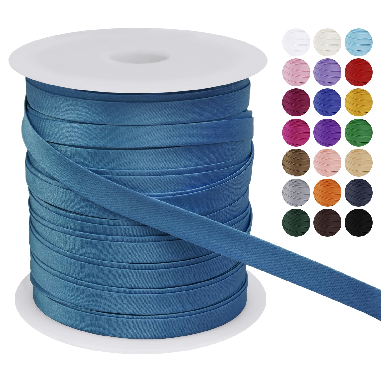 LEREATI Satin Bias Binding Tape for Sewing 2/5 Inch x 50m Sewing Bias Tape Double Fold, Upholstery Webbing Tape for Sewing, Bunting, Seaming, Quilting, Hemming (Dark Lake Blue)