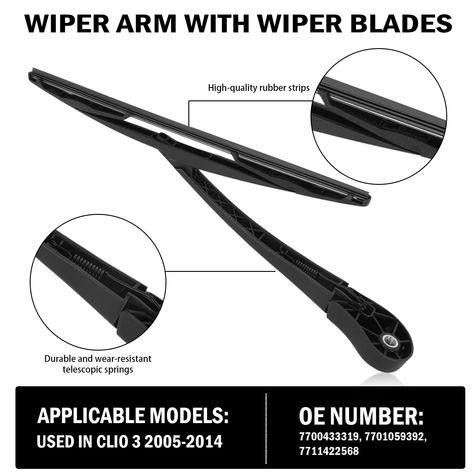 Limpiaparabrisas trasero para Clio 3 2005-2014 Brazo y escobilla limpiaparabrisas trasero con brazo limpiaparabrisas trasero para Clio III (BR0/1, CR0/1) 7700433319 7701059392