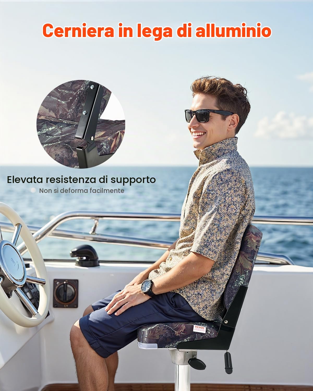VEVOR Sedia per Barca con Schienale Basso Pieghevole Sedile per Barca da Pesca con Cuscino in Spugna Poliestere PU per Barche Yacht Navi, Sedile 2 Pezzi Colore Mimetico per Barche Pesca