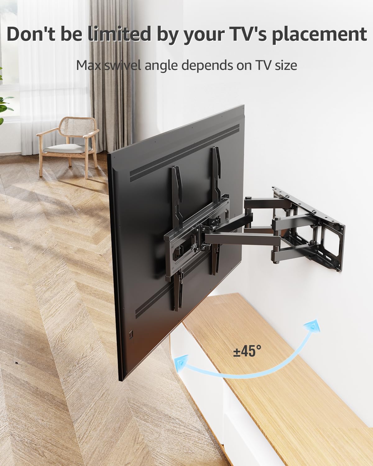 MOUNTUP MU0010 - Supporto da parete per TV a schermo piatto da 26-55 pollici e schermi curvi fino a 40 kg, supporto da parete per TV con doppio braccio articolato girevole, massimo VESA 400 x 400 mm