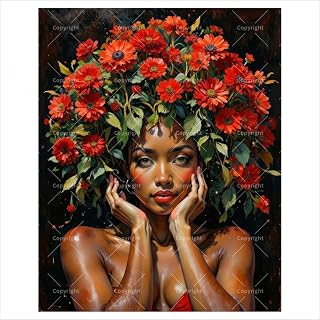 Flower Hair Portrait Paint by Numbers Kit for Adults – DIY Woman with Red Flowers Painting on Canvas 16x20 Inches, Acrylic Paint Set, Suitable for Beginners, Art for Home Decoration or Gifts, Unframed