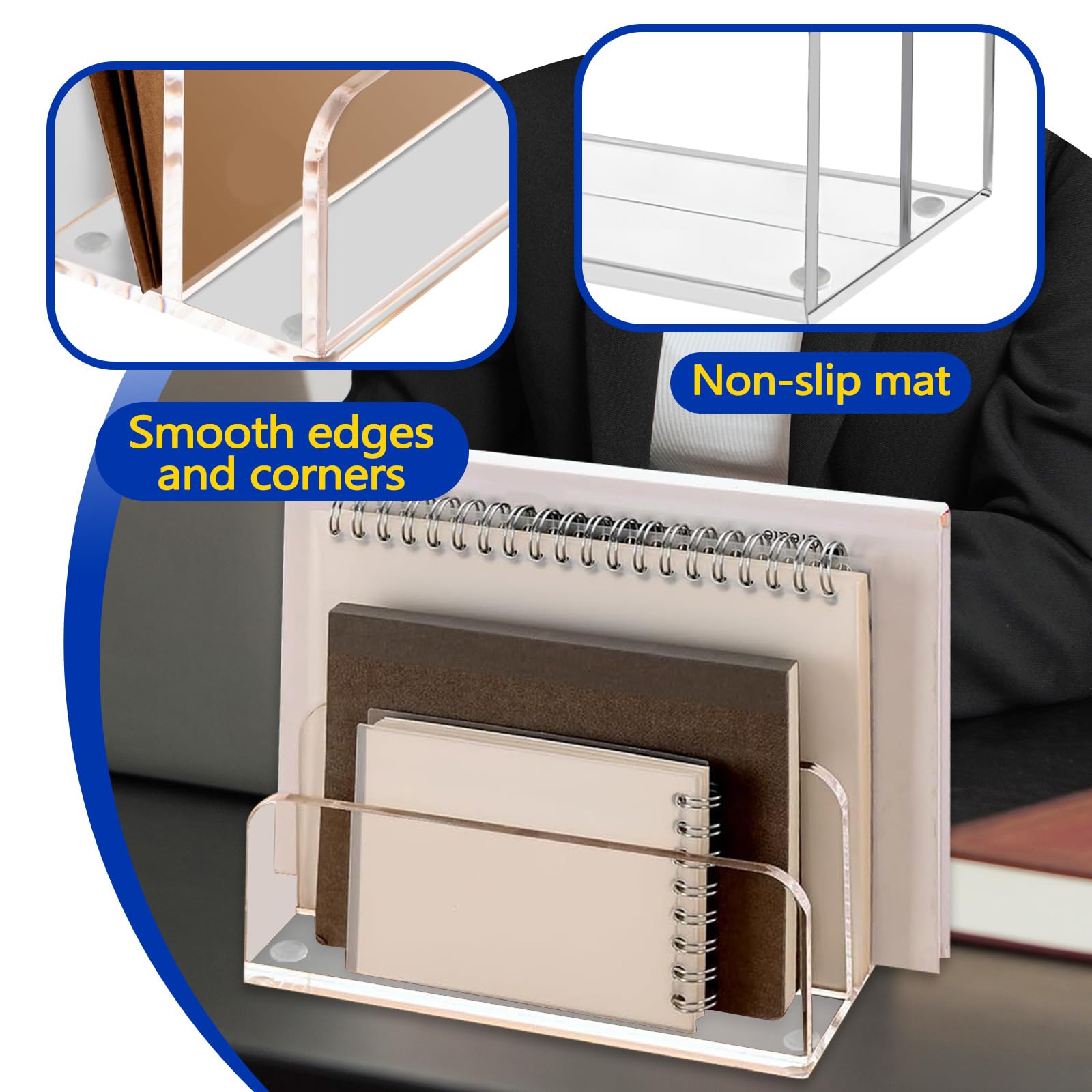 Modixun 2 Pack Mail Organizer for Desk 2 Section Clear Acrylic Mail Holder Letter Sorter Countertop - Image 3