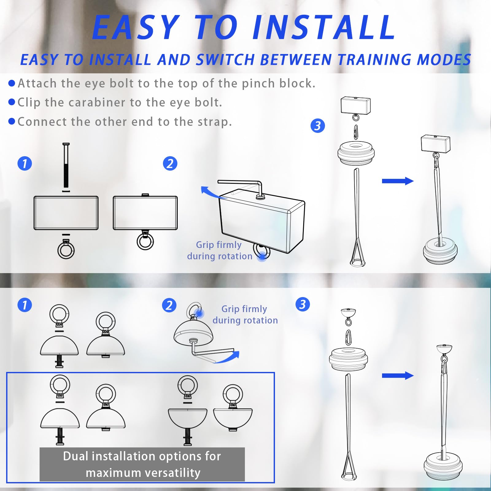 Pinch Grip Krafttrainer Set - Buchenholz Rechteck Block & Dual-Use Half Ball - mit verlängertem Gurt-Ladesystem für Hand-, Finger- & Armring-Training