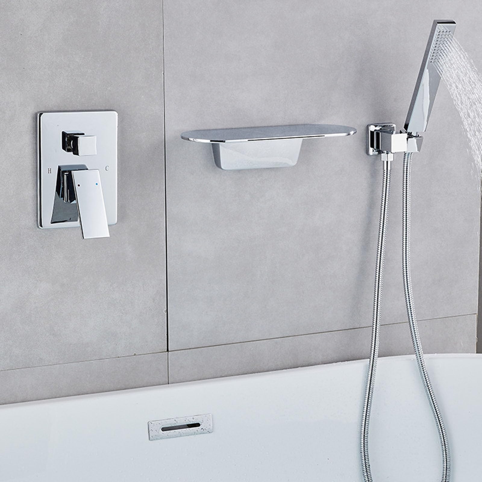 Mitigeur de douche et bain cascade mural en laiton noir MOCHAMIK - 7