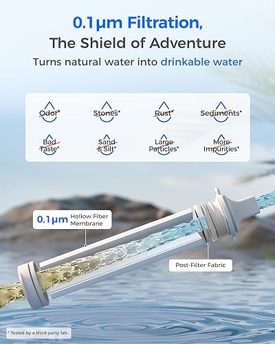 Miniatura 5 de Waterdrop Paja de filtro de agua por gravedad, sistema de filtración de agua de campamento, purificador de agua de supervivencia para viajes,