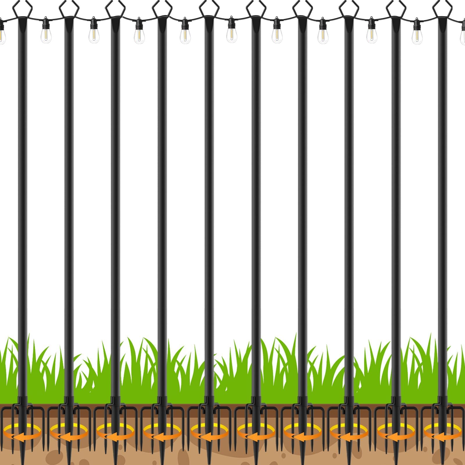 10 Pack 10 FT String Light Poles,Metal with Fork Lights Poles for Outdoor String Light, Rustproof Heavy Duty for Outside Garden,Patio,Wedding,Backyard,Deck,Party 10Pack 10FT