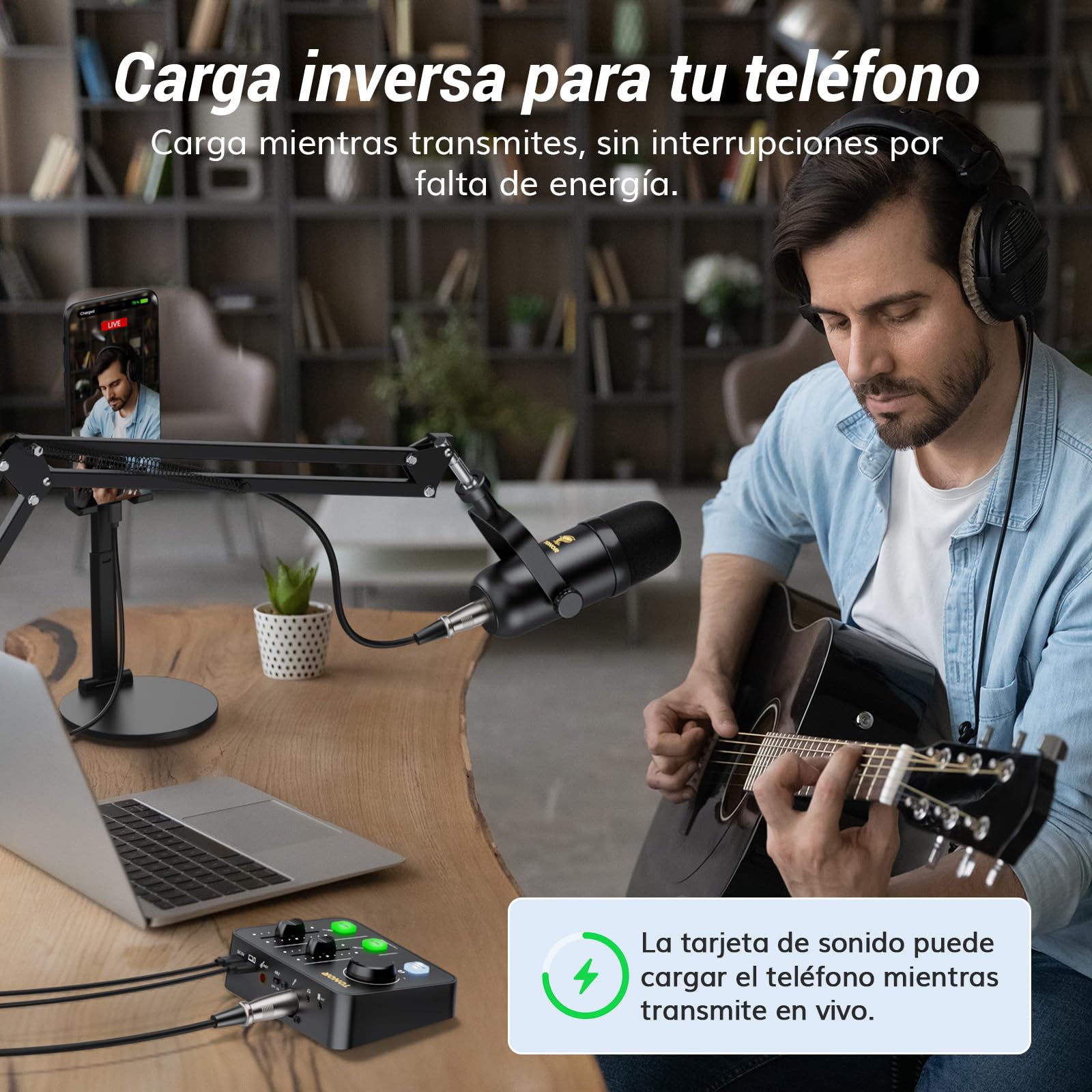 TONOR Paquete Equipos de Podcast, Mezclador con Micrófono Dinámico y Mic Brazo, Micrófono XLR con Interfaz Audio de Estudio, Soporte Microfono Mesa, Pack Todo en Uno para Streaming/Grabación, POD-1