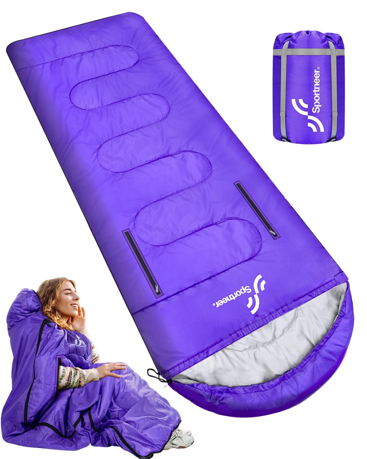 Sportneer Sleeping Bag - Wearable for Adults & Kids with Arm Zipper Holes in Cold & Warm Weather, Waterproof Portable Sleeping Bag for Camping, Hiking, Backpacking, Outdoor Travel