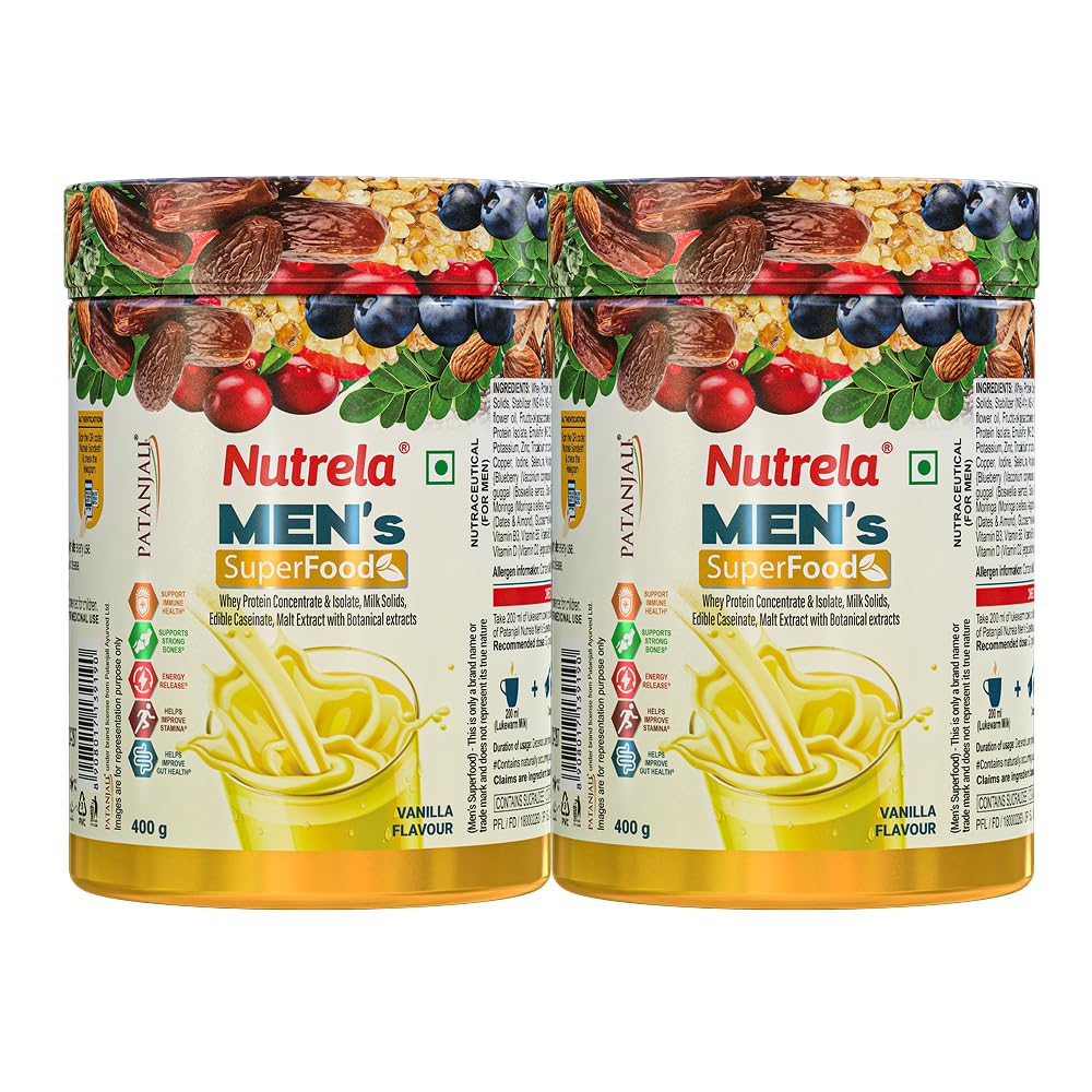 NUTRELA Mens Superfood Powder With Whey Proteins For Muscle,Joint,Digestive Health,Immunity And Energy Boost - 400 Gm,Vanilla Flavor (Pack Of 2),2 Count,13 Servings