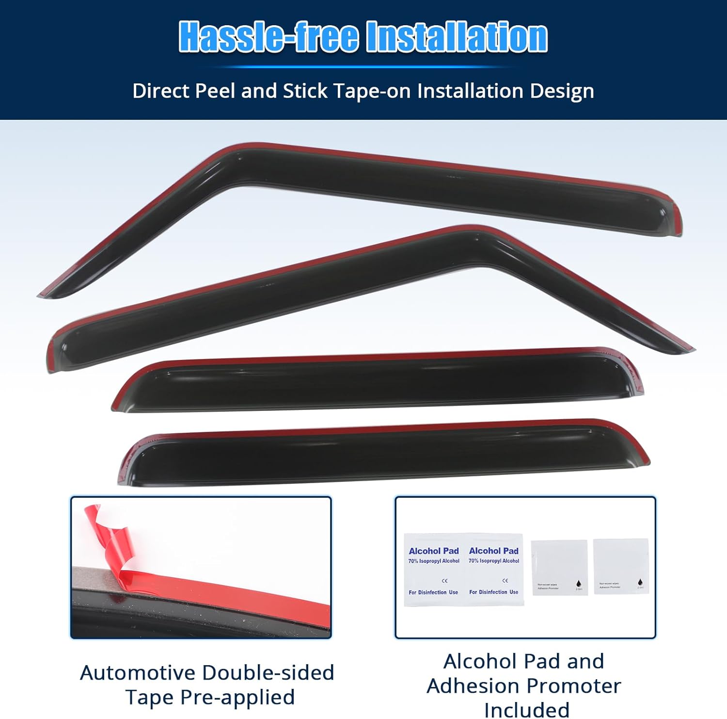 FREEMOTOR802® Tape-on Side Window Visors Wind Deflectors Rain Guards Vent Visors, Compatible with 2006-2010 Jeep Commander, Slim Style Smoke Tinted Acrylic 4 Pieces