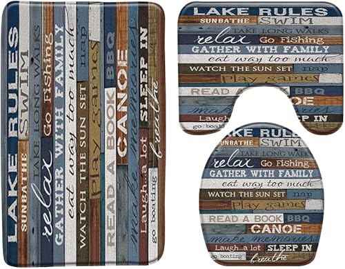 Juego de 3 alfombrillas de baño rústicas para puerta de granero, reglas del lago, tabla de madera, tablón, cabaña, cámper, camping, baño, funda para disponible en Yaxa Guatemala