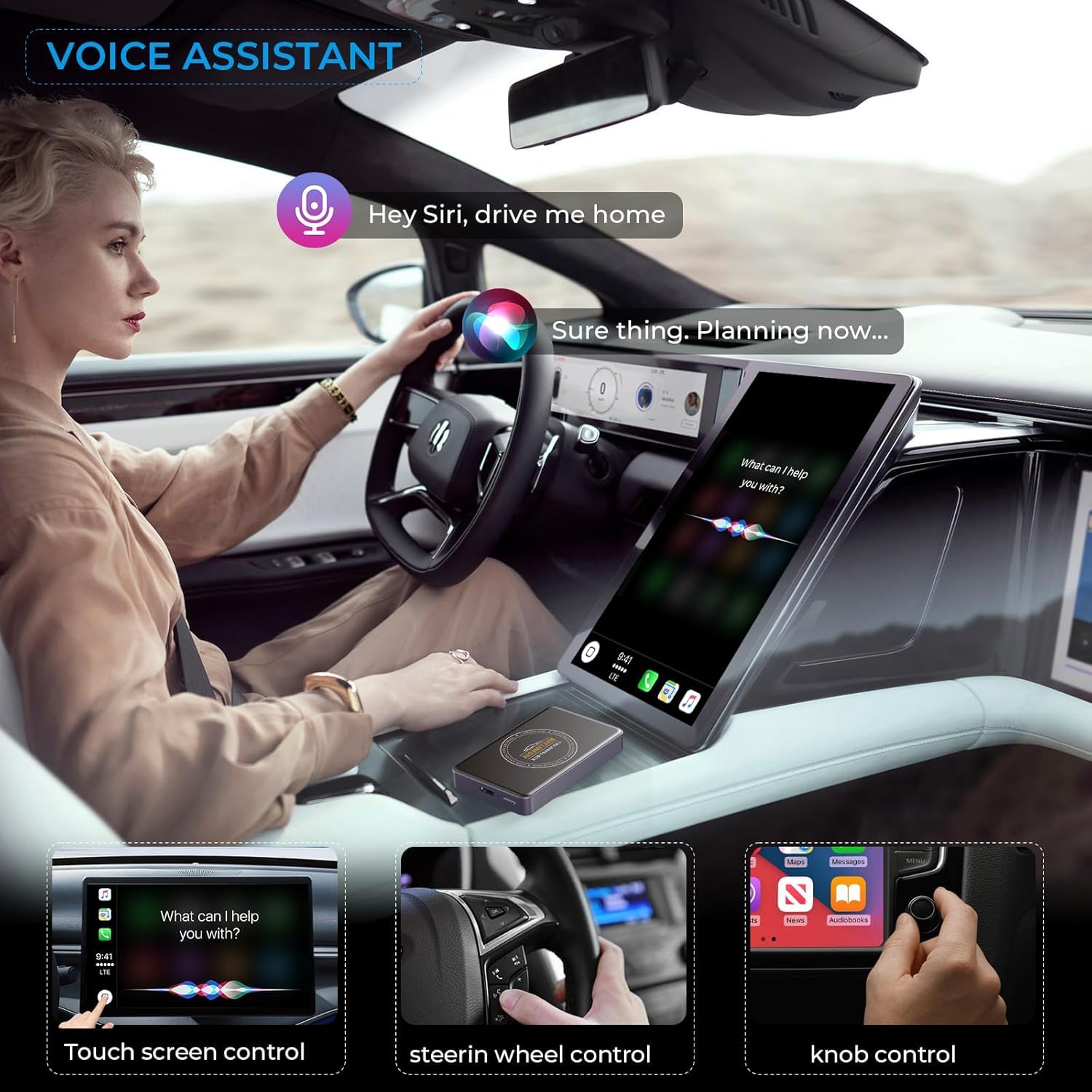 Kabelloser CarPlay Adapter, 3-in-1 AI Box für CarPlay/Android Auto/Video, Plug & Play, integriertes Netflix & YouTube, kompatibel mit werksseitig kabelgebundenem CarPlay & Android Auto