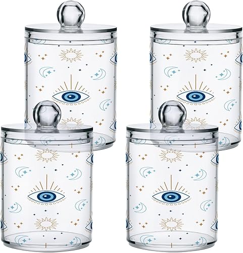 Miniatura 2 de Kigai Evil Eye - 4 tarros herméticos de plástico transparente para almacenamiento de alimentos para alimentos, hierbas, té, etc. con tapa de