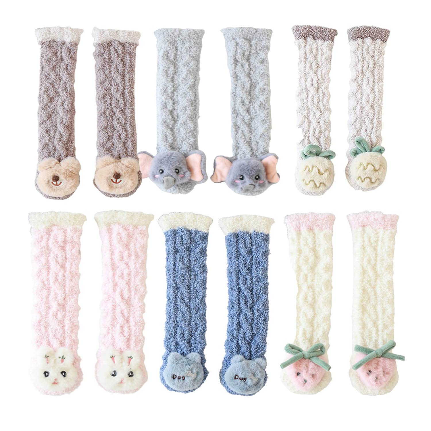 3D Baby Winter Fluffy Fuzzy Slipper Socks, 3Pairs Cute Animal Fuzzy Home Slipper Socks for Boy Girls (6Pairs)