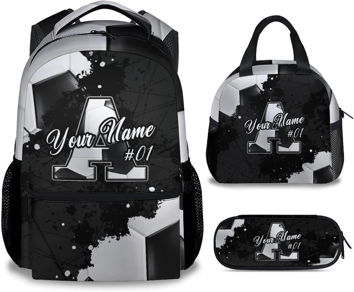 COZYAURA Kids Backpack - Custom Initial Soccer Backpacks Set for Boys & Girls - Personalized Monogrammed Bookbag with Lunch Box & Pencil Case - Sports Theme School Bag for Elementary, Middle School