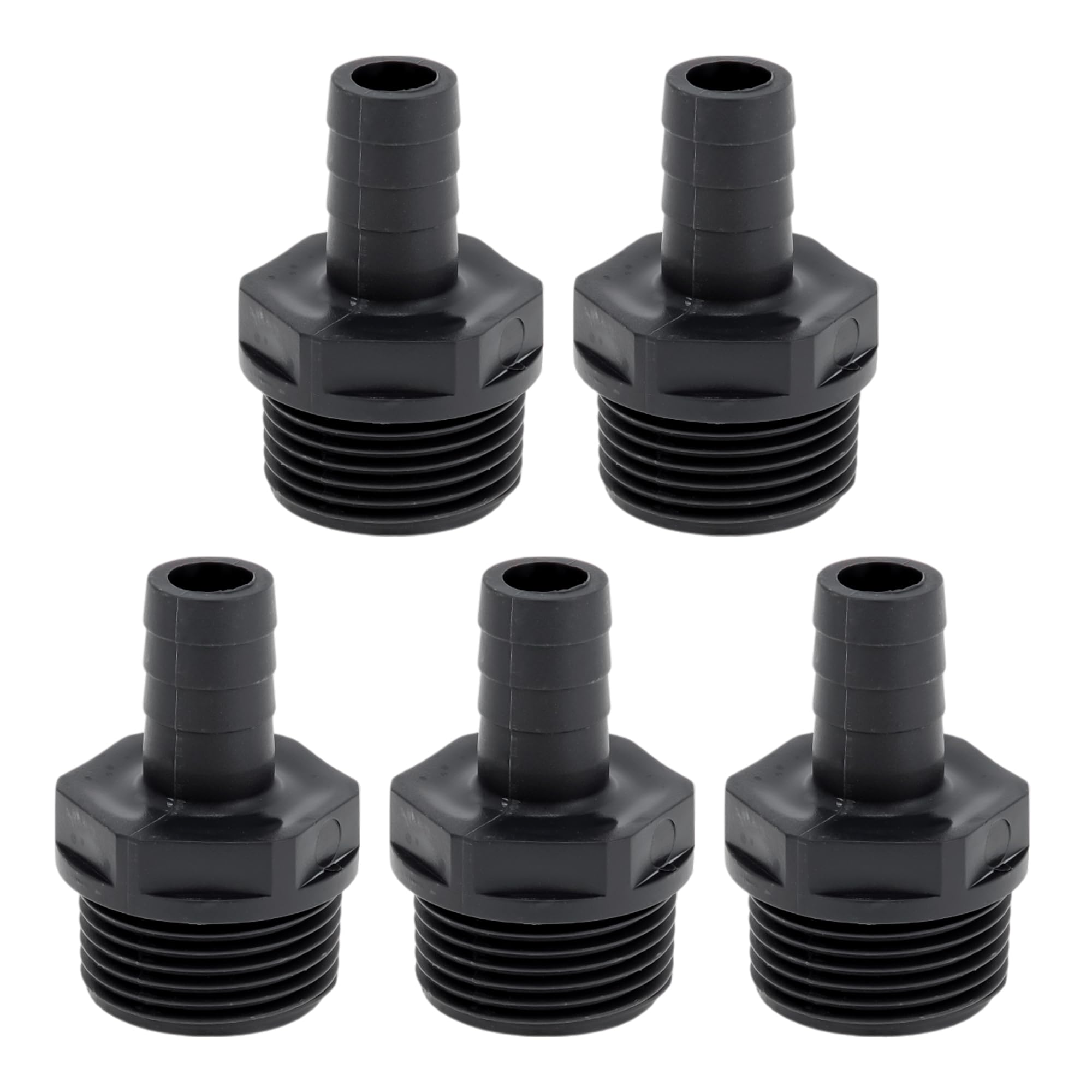 Hihaha Plastic Hose Barb Fitting 5/8" 1/2" BSPT Male Thread Straight Pipe Connector 5 Pcs