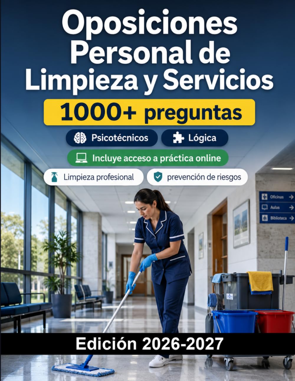 Oposiciones Personal de Limpieza y Servicios: Limpieza profesional, higiene, prevención de riesgos, productos, edificios públicos, test y preparación práctica
