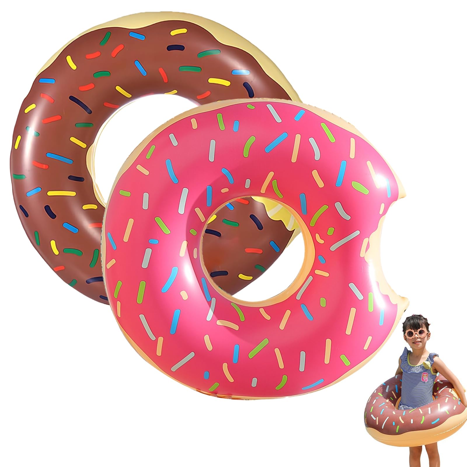2 Pack Pool Inflatables, Donut Inflatable Ring for Adults and Kids, Swimming Rubber Rings with Durable PVC Material, Summer Beach Pool Party Float for Water Activities