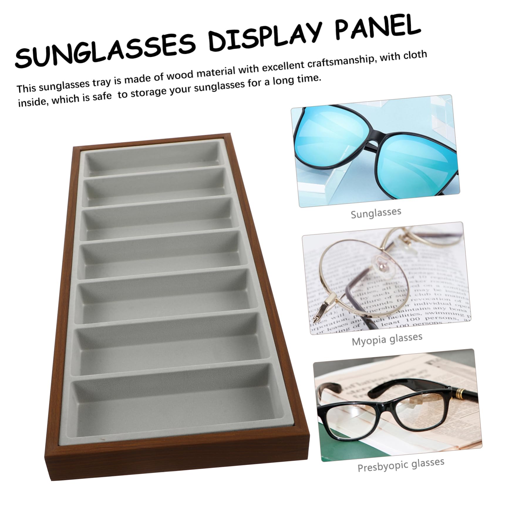 Beaupretty Bandeja para Gafas De Sol De Madera con Gris para Guardar Gafas De Sol Expositor para De con Compartimentos para Casa y Tienda