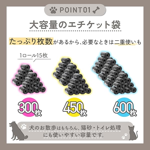 【大容量】うんち袋 300枚 犬 臭わない ペット用 エチケット袋 ケース付 大容量 散歩 マナー袋 ウンチ袋 犬用 猫用 破れにくい ロール ゴミ袋 犬散歩グッズ 犬のお散歩グッズ トイレ袋 処理袋 掃除 消臭 ペット用品 漏れない (15袋×20本) - 3