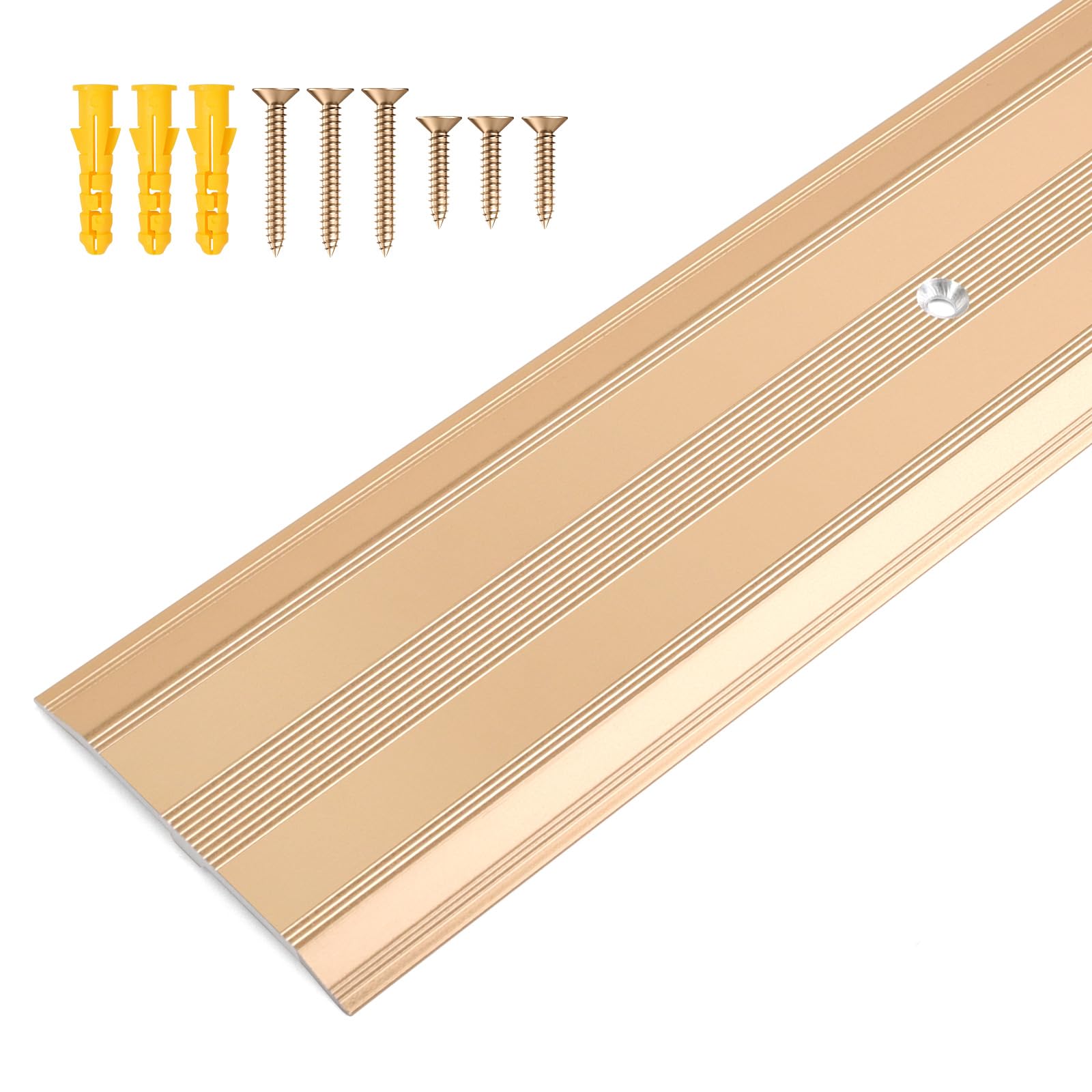 Jiekayi Aluminum Metal Door Threshold, Floor Transition Strip, 36'' L x 2.4'' W x 0.1'' H, Flat-Profile Threshold, Flooring Gaps Carpet Vinyl Wood, Stylish Doorway Transition Draft Protection (Gold) — image 1