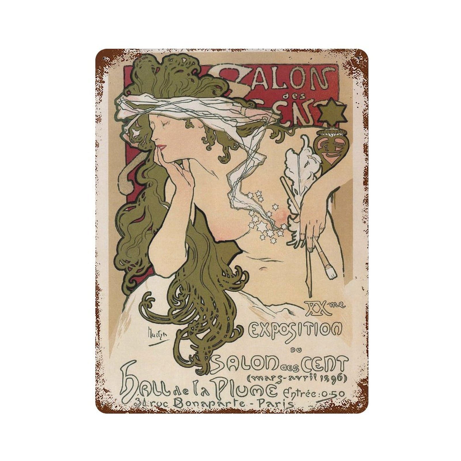 xiaoxiaoshen Alphonse Mucha Vintage Naked Woman Illustration Wall Decor Art Metal Tin Poster Modern Home Decor Art Home Bar Shop Decorations Vintage Sign 40x30cm