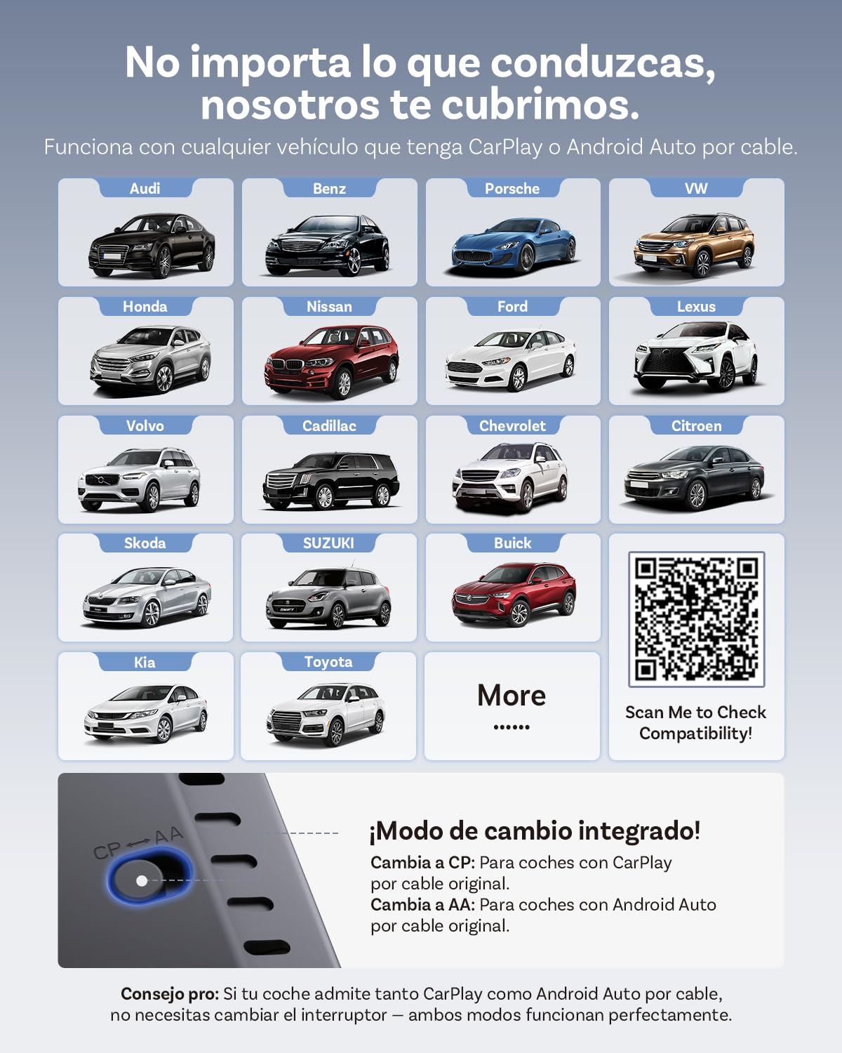 OTTOCAST E2 AI Box, 2026 Mejorada 3 en 1 Adaptador Inalámbrico CarPlay y Android Auto, Android 13 Vídeo Multimedia para Coche con Netflix YouTube, Descarga de Aplicaciones, 4GB+64GB, Actualización OTA