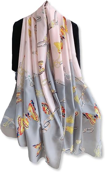 LumiSyne Silk Scarf For Women Colorful Flower Butterfly Pattern Large Long Scarf Warm Shawl Stole Sunscreen Hijab Beach Wrap