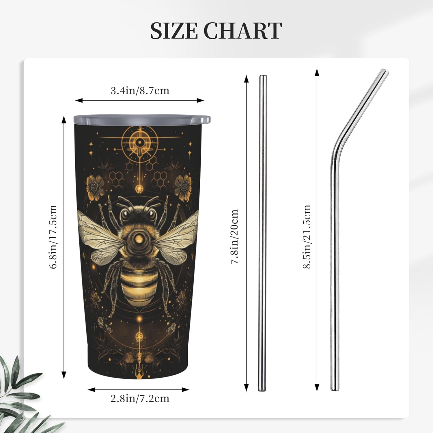 FyLybois Bee Tumbler with Lid and Straw 20oz Travel Coffee Mug Gifts Stainless Steel Vacuum Insulated Cup Double Wall Water Bottle for Office Car Home - Image 5