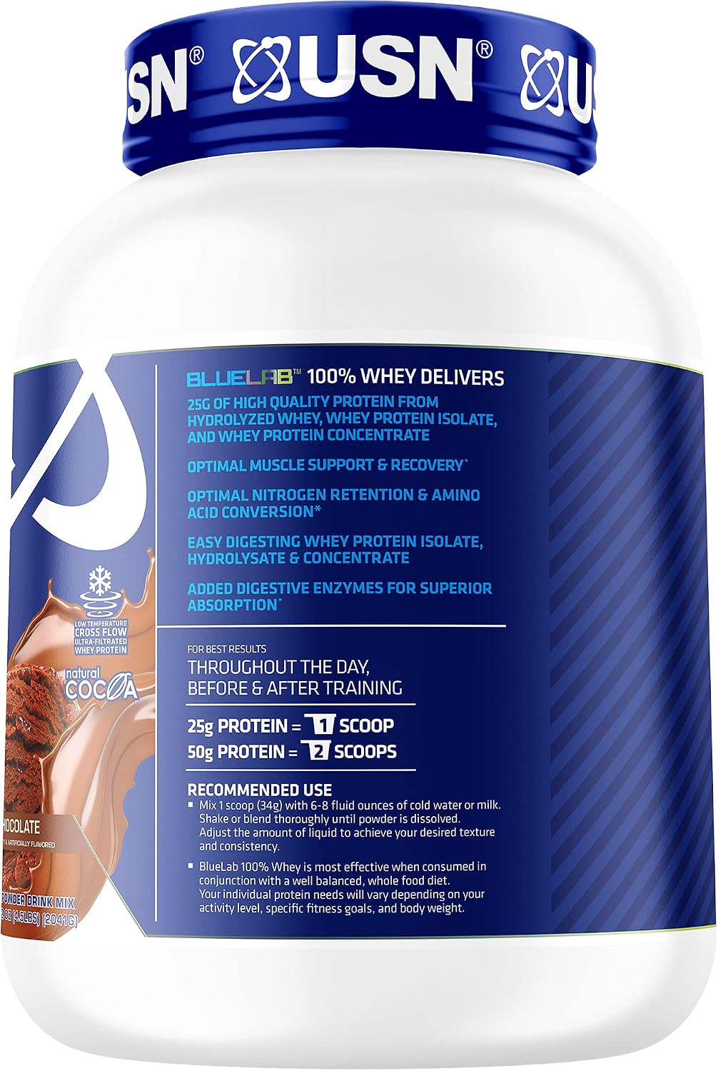 USN Supplements USN Supplements BlueLab 100 Percent Whey Protein Powder Molten Chocolate - Keto Friendly, Low Carb and Low Calorie