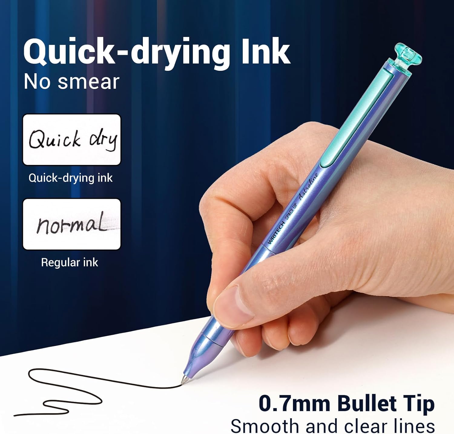 WRITECH Gel Pens Black Ink: Sleek Metal Barrel Pen Fine Point 0.7mm Retractable 3ct No Smear Quick Dry Smooth Writing Silent Clicker Space Up Astroline - Image 5