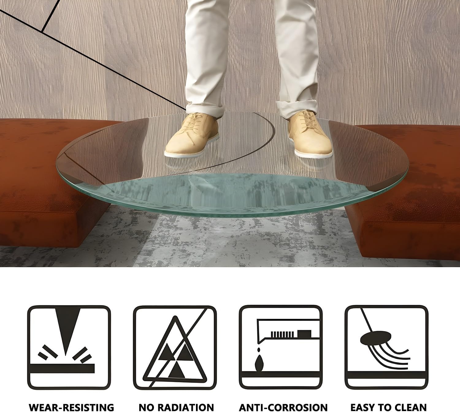 Tempered Glass Table Top Round, Flat Polished Clear Glass, Tabletop Protector for Dining Table, Patio and Side Table(680mm(27In))