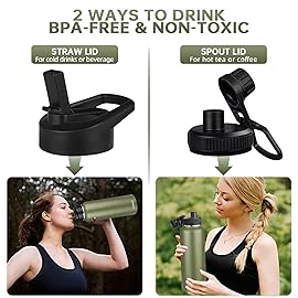 MEZMUT Insulated Water Bottle with Straw&2 Lids 40oz Stainless Steel Water Bottles Sports Metal Water Bottle Double Walled Vacuum Insulated Bottles Cups Leak-Proof Travel Cup (Army Green)