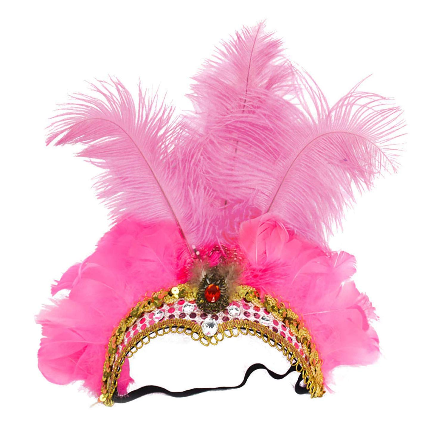 Ulalaza Style-18 Carnival Feather Headpiece Showgirl Headband Roaring 20S 1920S Flapper Head Band Vintage Gatsby Party Accessories