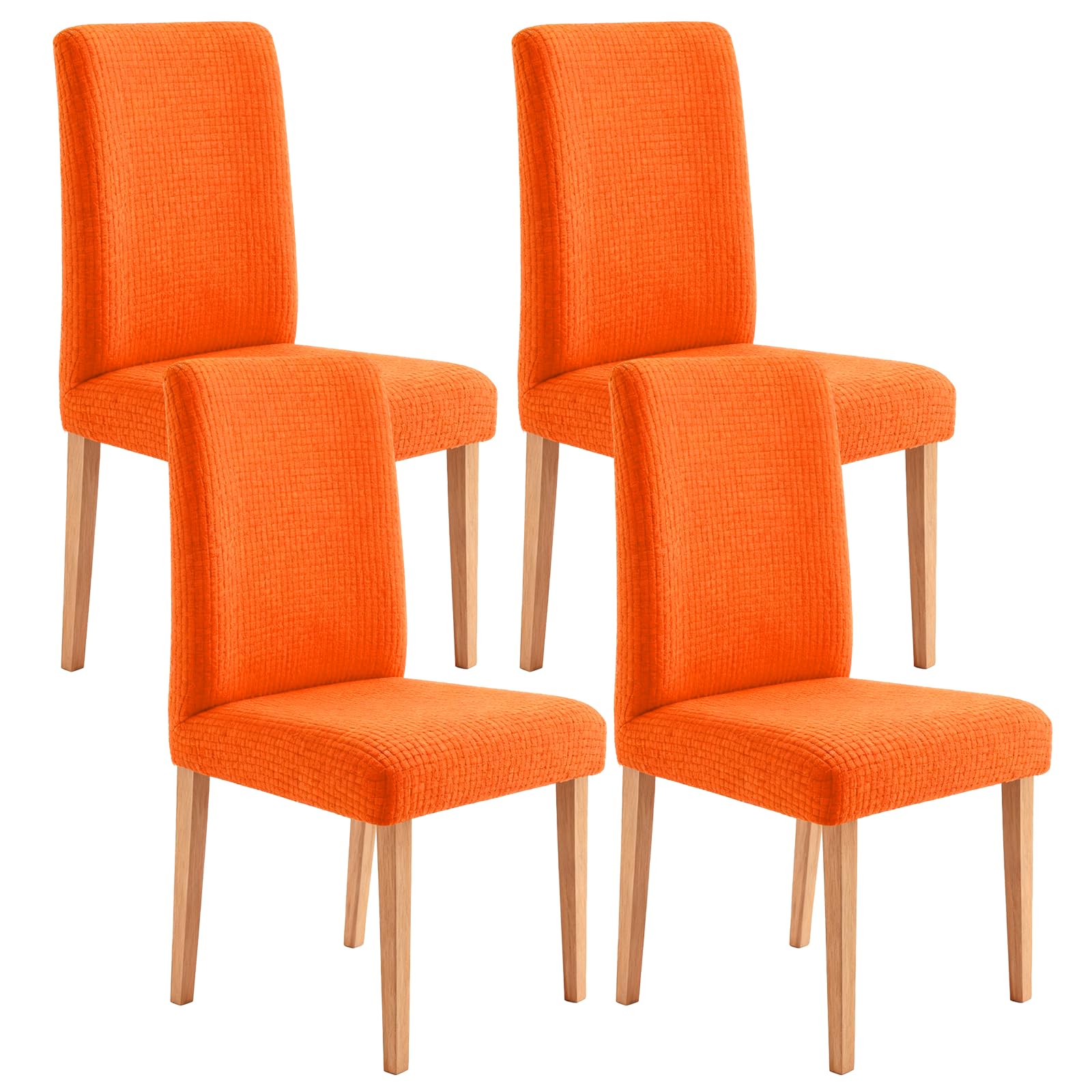 sourcing map 4 Pcs Bar Stool Covers, Stretch Counter Stool Chair Covers with Backs for 14-19 Inch Kitchen Chair Dining Room, Plaid Jacquard Barstool Slipcovers with Elastic Bands, Orange