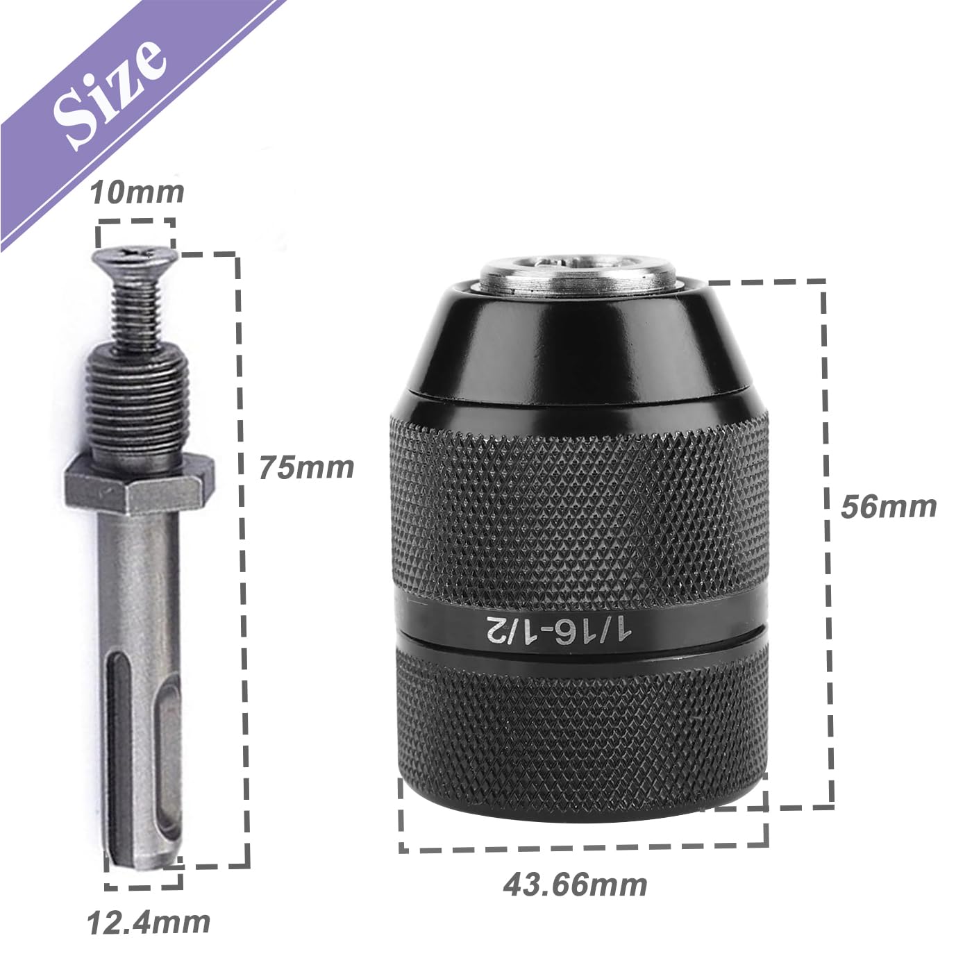 Treki 2-13mm Keyless Drill Chuck Adaptor, 1/2"-20UNF Mount Drill Chuck Converter, Keyless Chuck with SDS-Plus Shank Adapter Fits Rotary Hammer, Electric Drill, Hammer Drill - Image 2