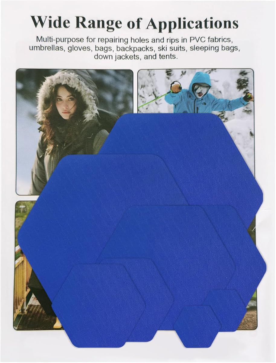 8Pcs Down Jacket Repair Patches, Easy to Use, Pre-Cut, Self-Adhesive, Waterproof, Tear-Resistant Nylon Fabric Patch for Jacket and Garment Patch (Blue)